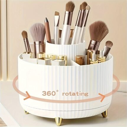 360° Rotating Makeup Organizer with 5 Compartments Storage